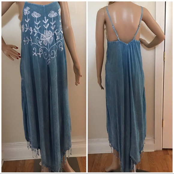 NWT Chambray Denim fringe festival beach rayon - Picture 1 of 7